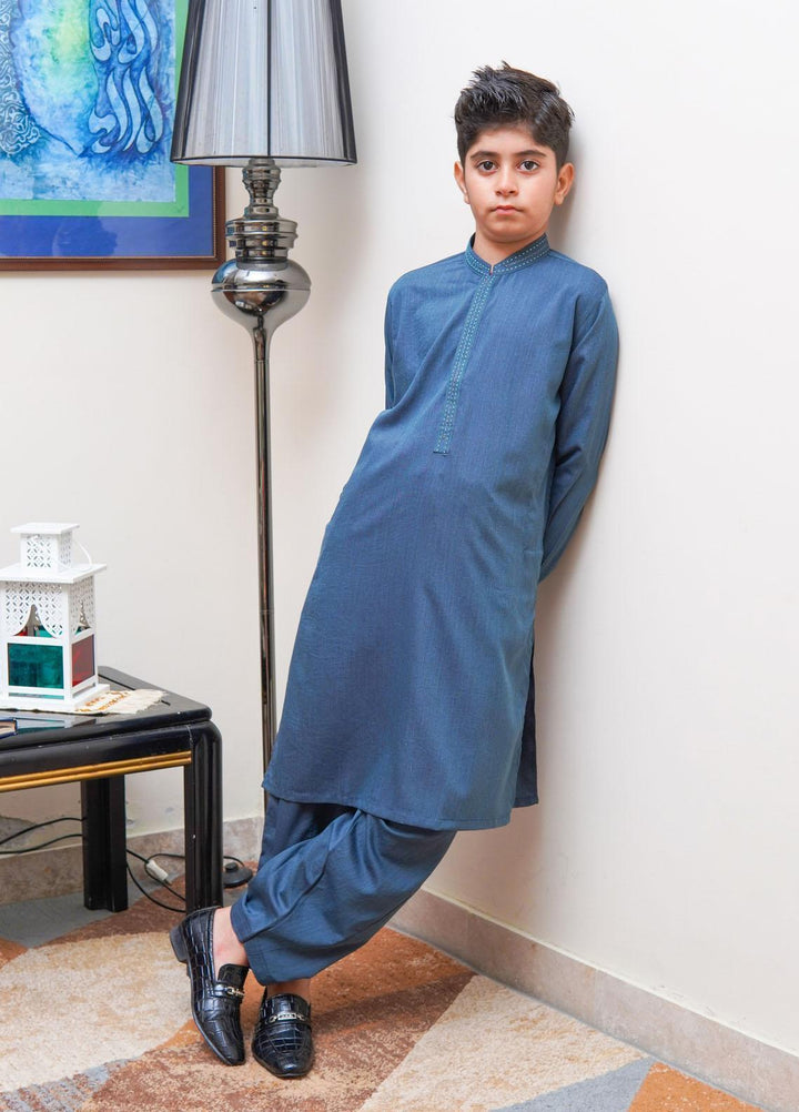 Real Image Wash N Wear Regular Fit Kurta Shalwar for Kids -  KS-023 Green