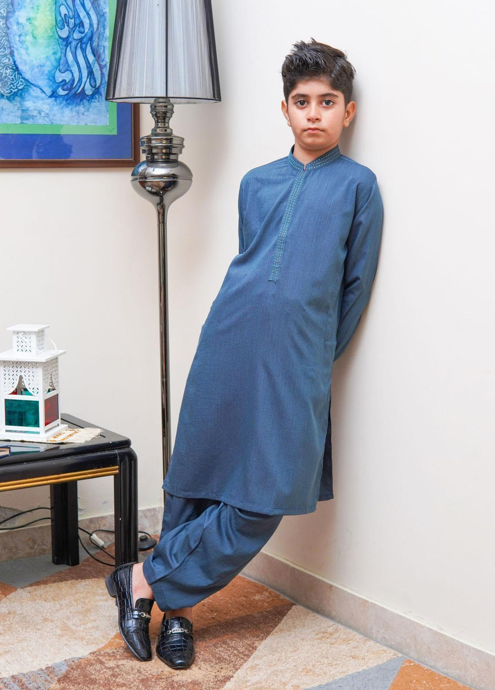 Real Image Wash N Wear Regular Fit Kurta Shalwar for Kids -  KS-023 Green