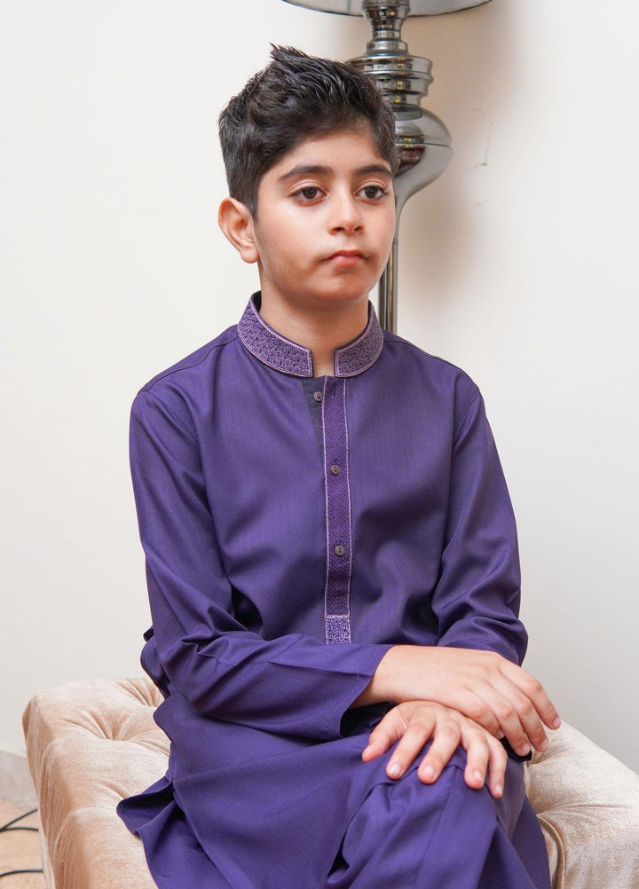 Real Image Wash N Wear Slim Fit Kurta Shalwar for Kids -  KS-016 Slim Fit Purple
