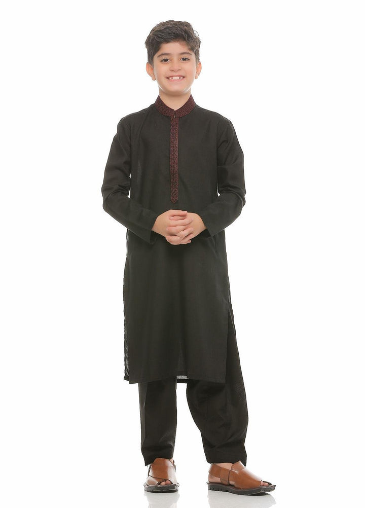 Real Image Wash N Wear Formal Kurta Shalwar for Boys -  KS-007 Black