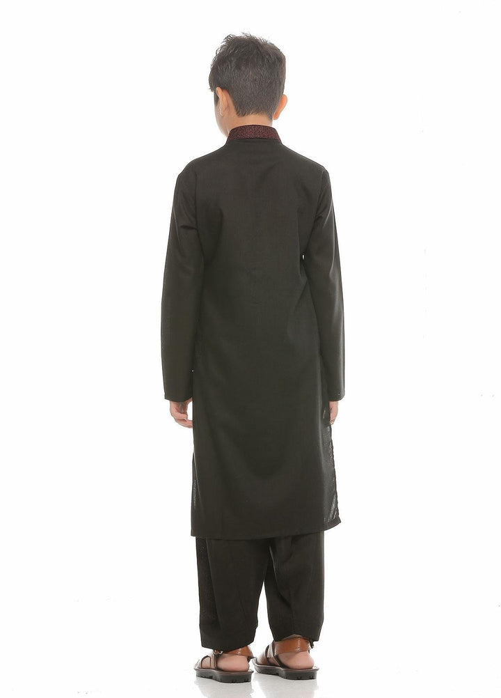Real Image Wash N Wear Formal Kurta Shalwar for Boys -  KS-007 Black
