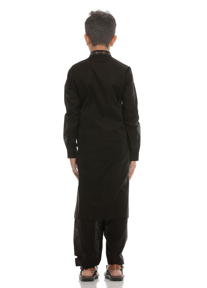 Real Image Wash N Wear Formal Kurta Shalwar for Boys -  KS-008 Black