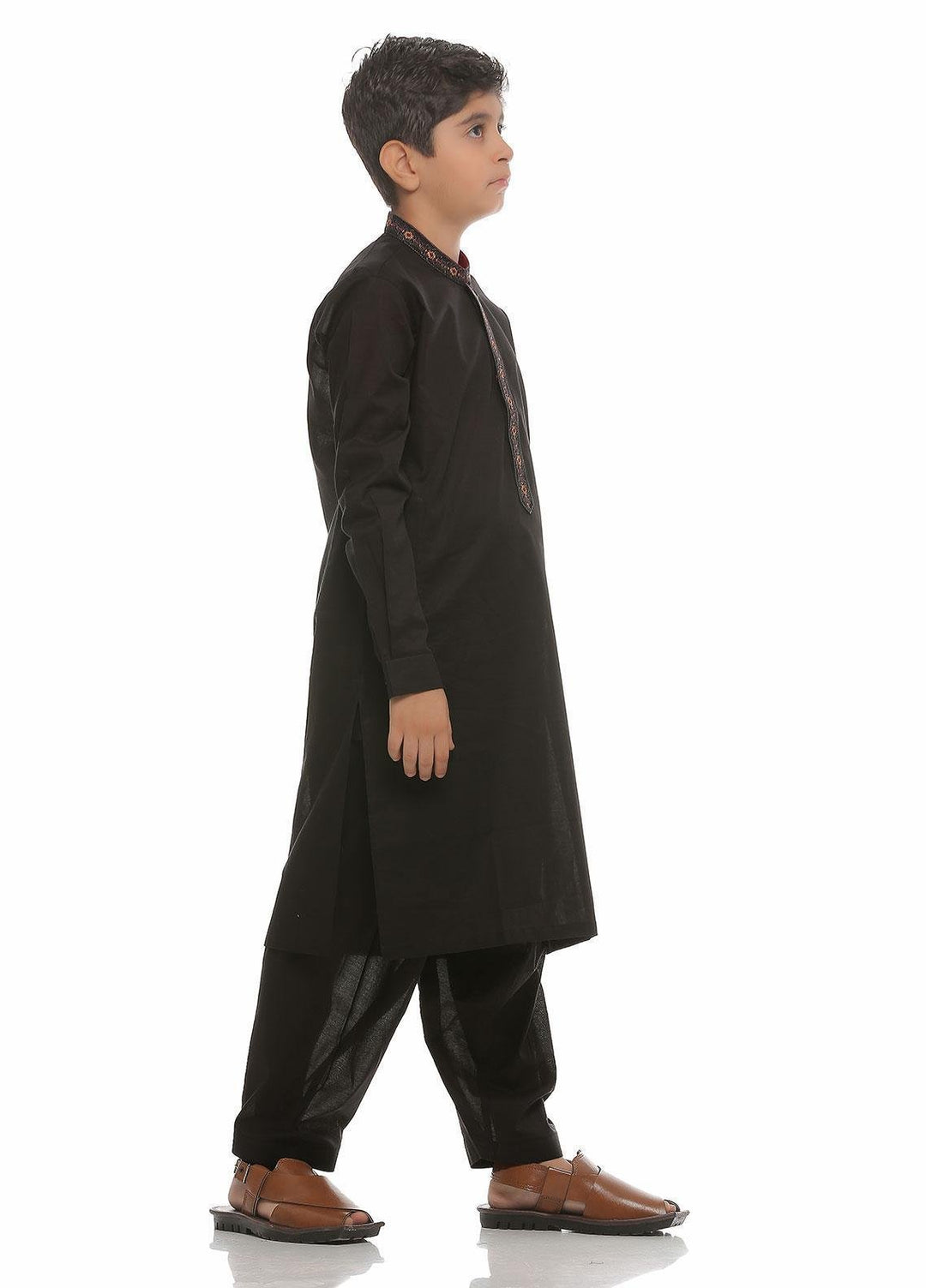 Real Image Wash N Wear Formal Kurta Shalwar for Boys -  KS-008 Black