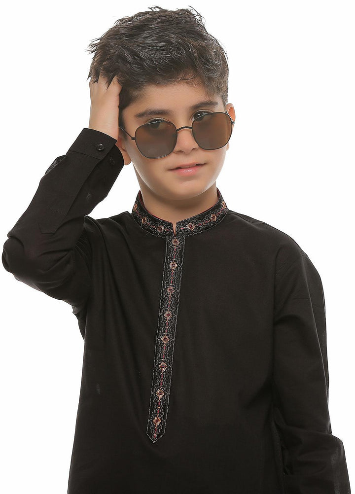Real Image Wash N Wear Formal Kurta Shalwar for Boys -  KS-008 Black