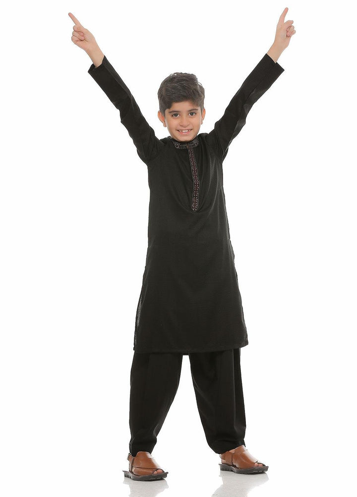 Real Image Wash N Wear Formal Kurta Shalwar for Boys -  Ks-475 Black