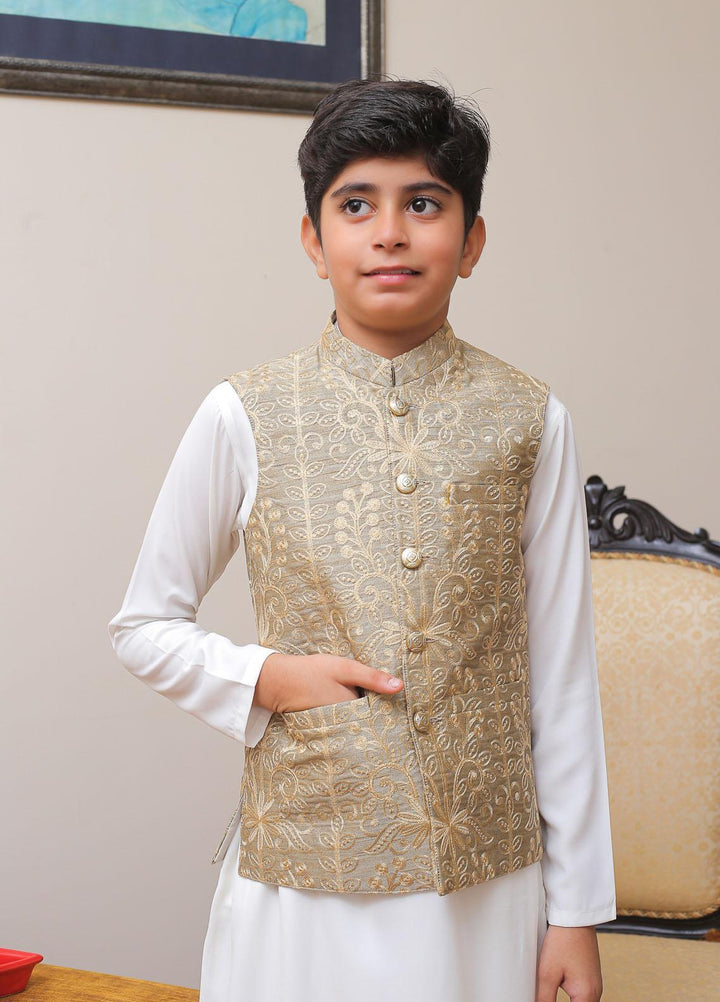 Real Image Raw Silk Smart Fit Waistcoat for Kids -  OKW-004 Gold