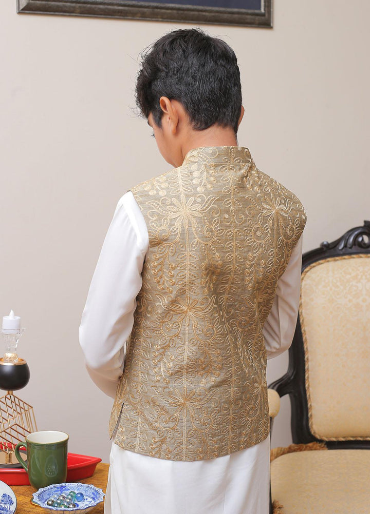 Real Image Raw Silk Smart Fit Waistcoat for Kids -  OKW-004 Gold