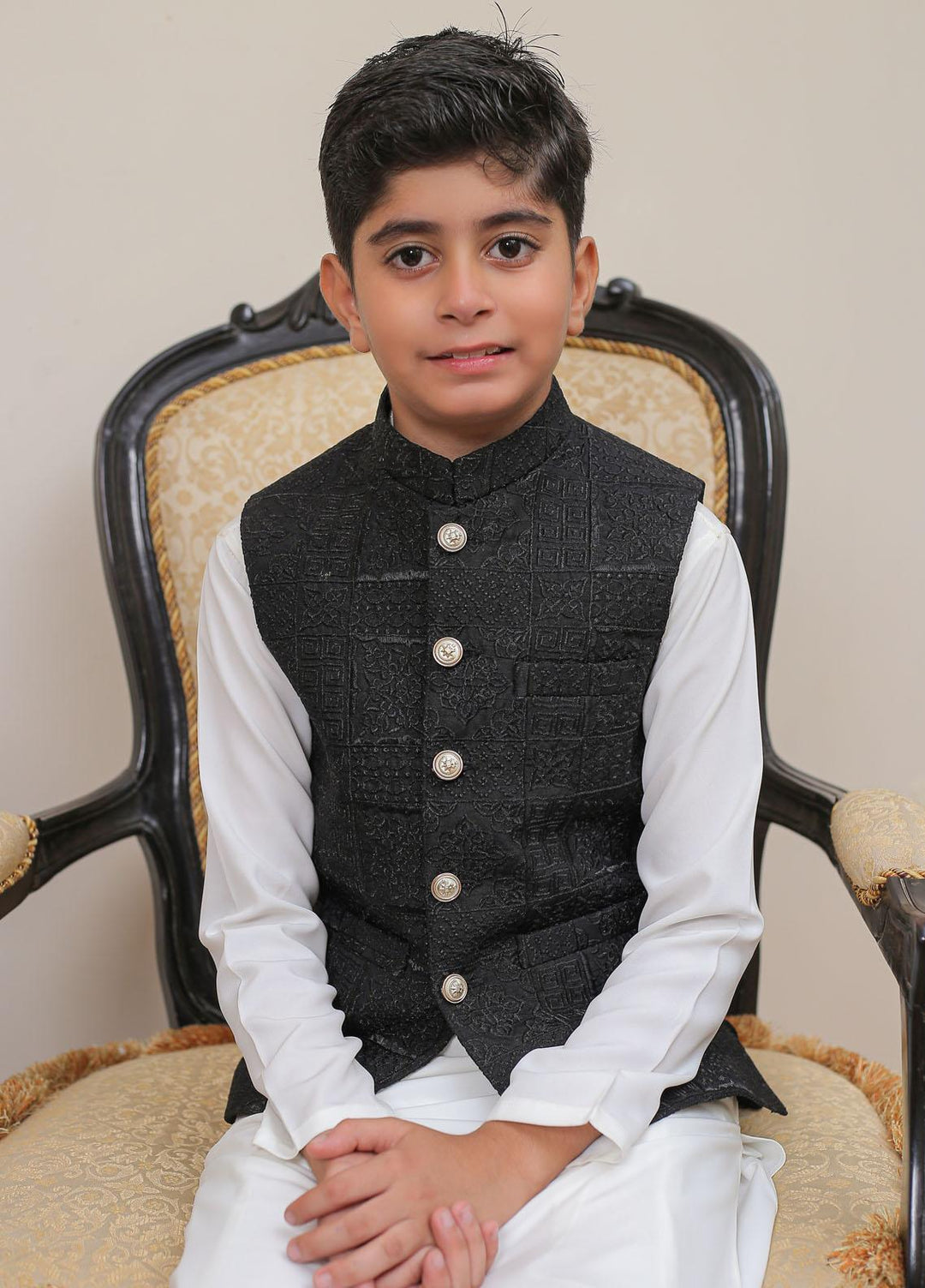 Real Image Raw Silk Smart Fit Waistcoat for Kids -  OKW-015 Black