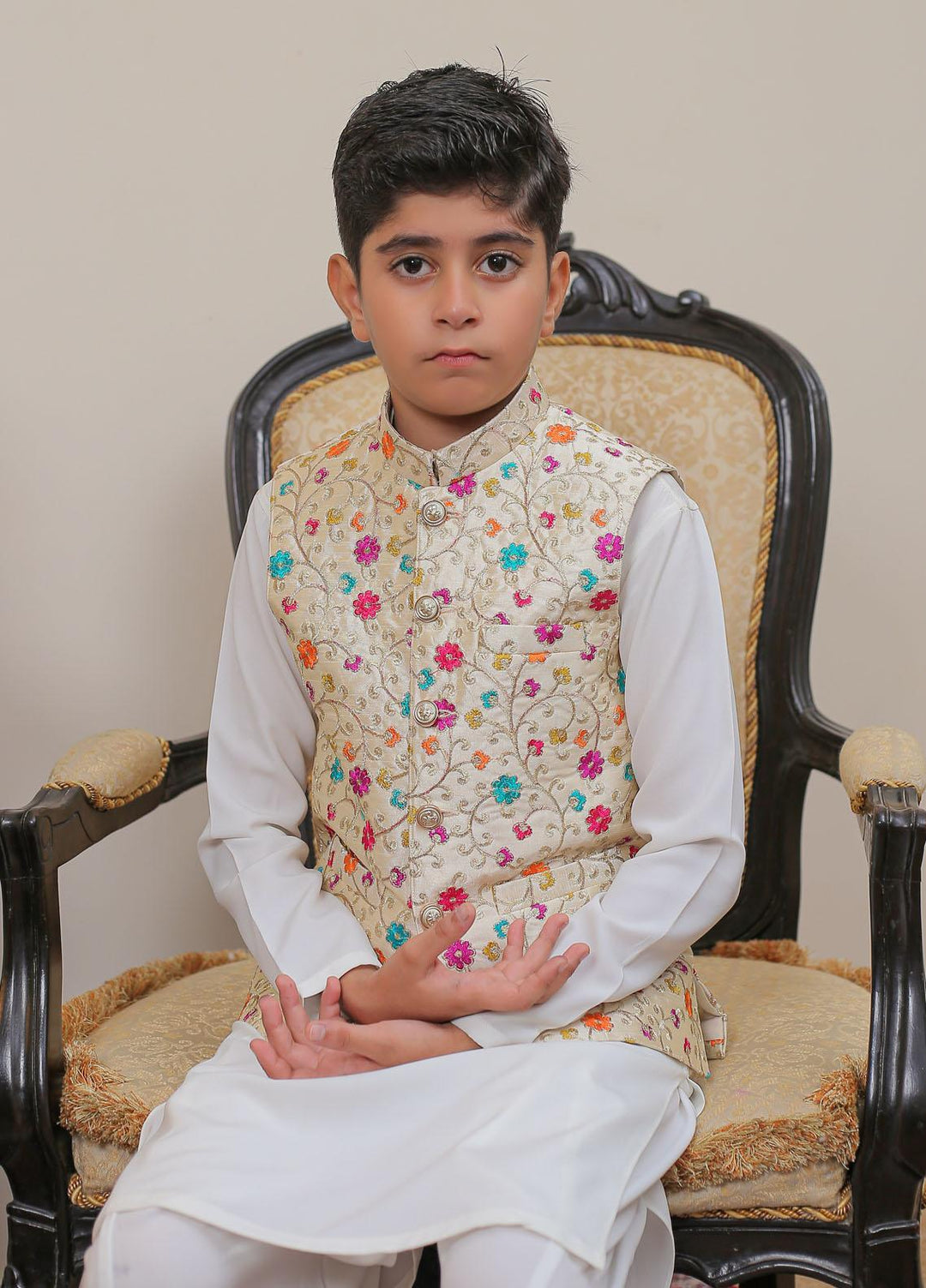 Real Image Raw Silk Smart Fit Waistcoat for Kids -  OKW-017 Pearl Multi