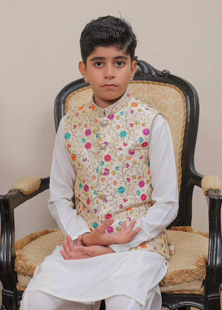 Real Image Raw Silk Smart Fit Waistcoat for Kids -  OKW-017 Pearl Multi