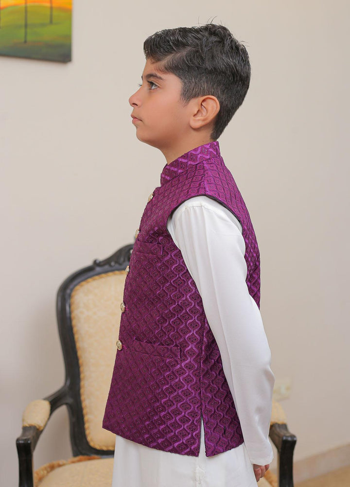 Real Image Raw Silk Smart Fit Waistcoat for Kids -  OKW-018 Purple