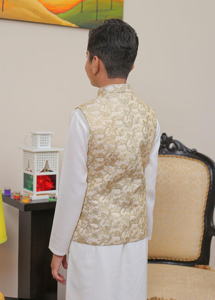 Real Image Raw Silk Smart Fit Waistcoat for Kids -  OKW-019 Gold
