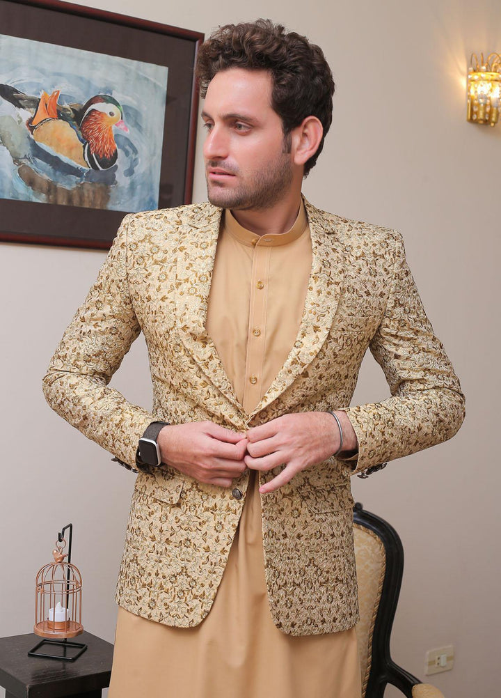 Real Image Jamawar Formal Coat for Men -  OC - 002 Gold