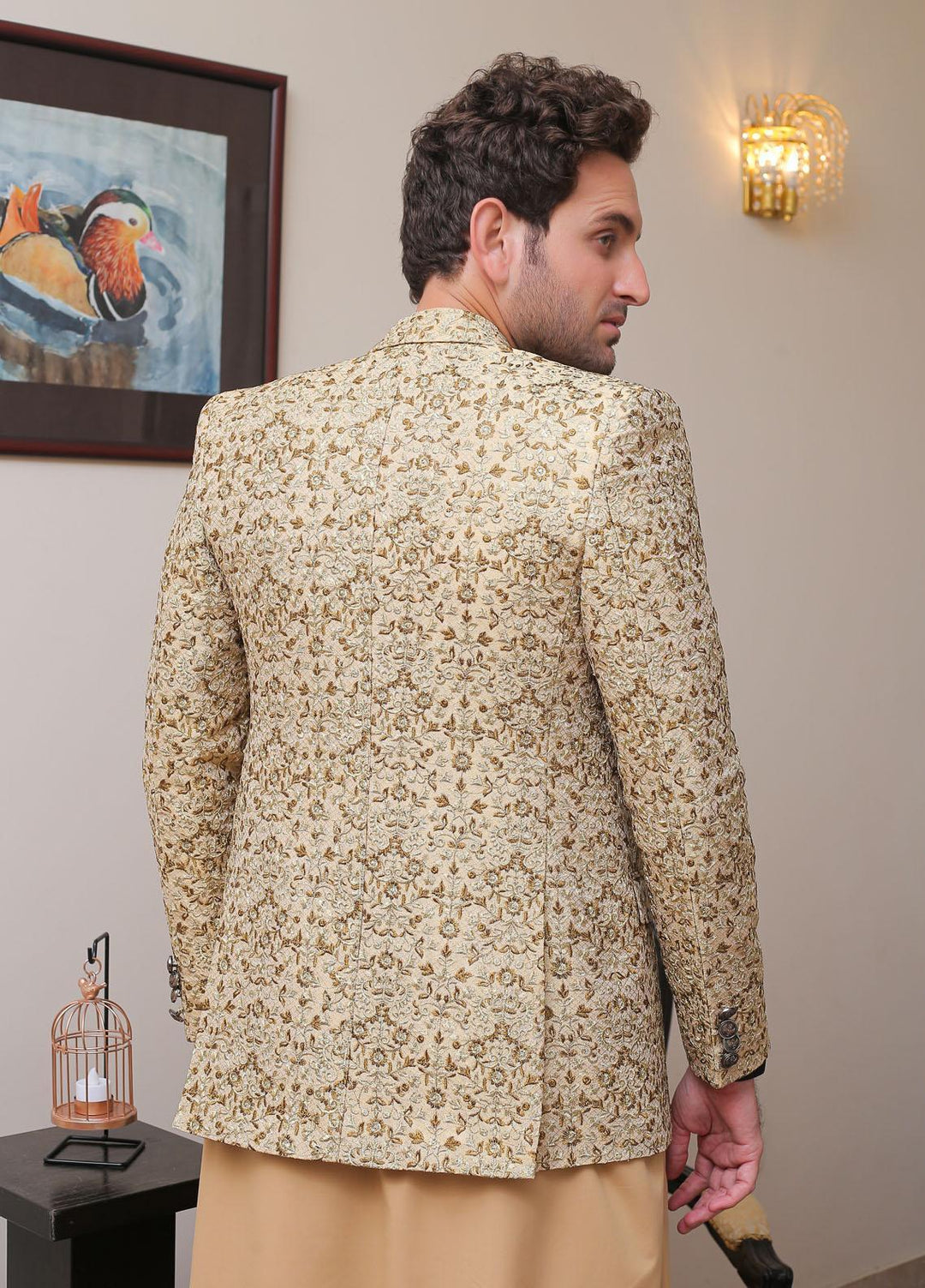 Real Image Jamawar Formal Coat for Men -  OC - 002 Gold