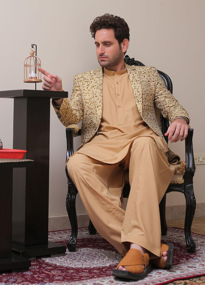Real Image Jamawar Formal Coat for Men -  OC - 002 Gold