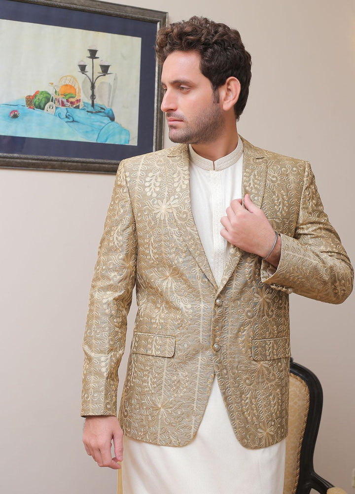 Real Image Raw Silk Formal Coat for Men -  OC - 004 Gold