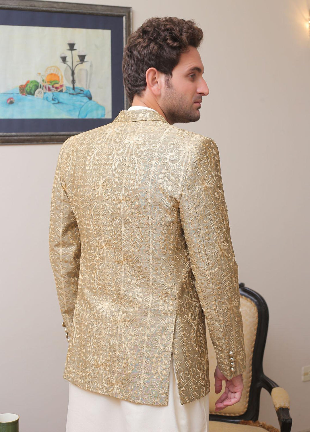Real Image Raw Silk Formal Coat for Men -  OC - 004 Gold