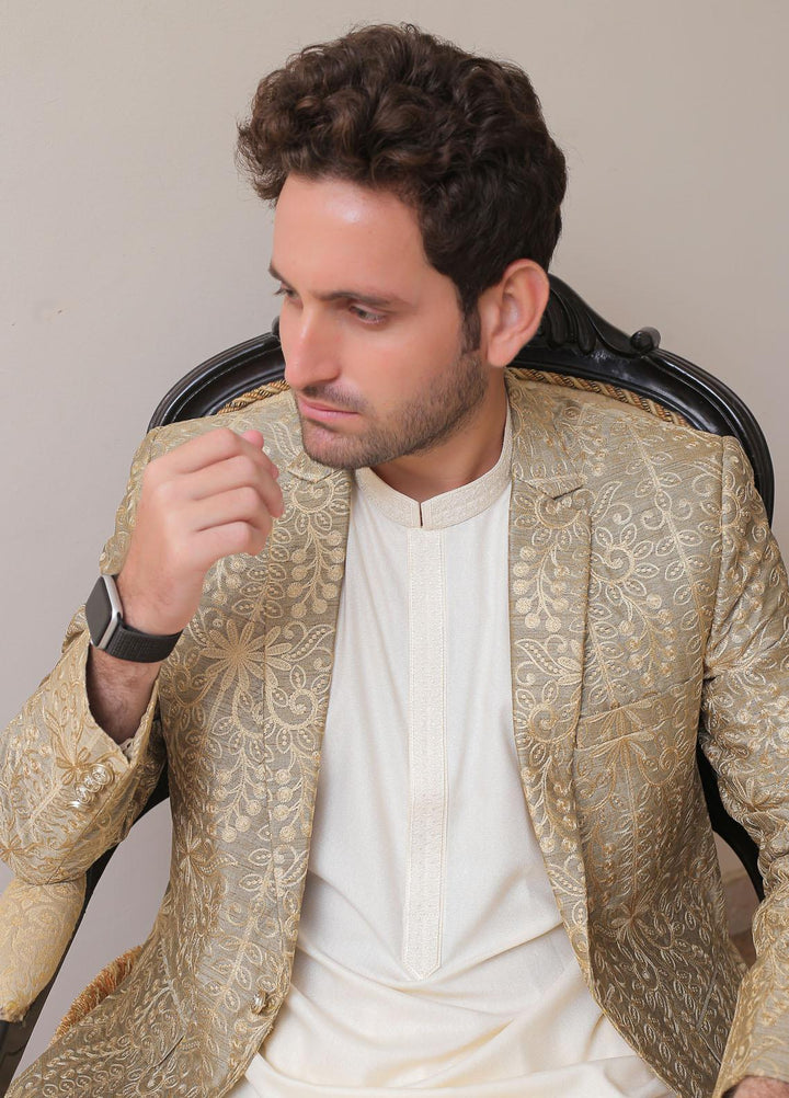 Real Image Raw Silk Formal Coat for Men -  OC - 004 Gold