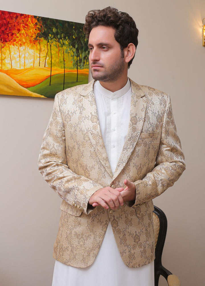 Real Image Jamawar Formal Coat for Men -  OC - 005 Gold Brown