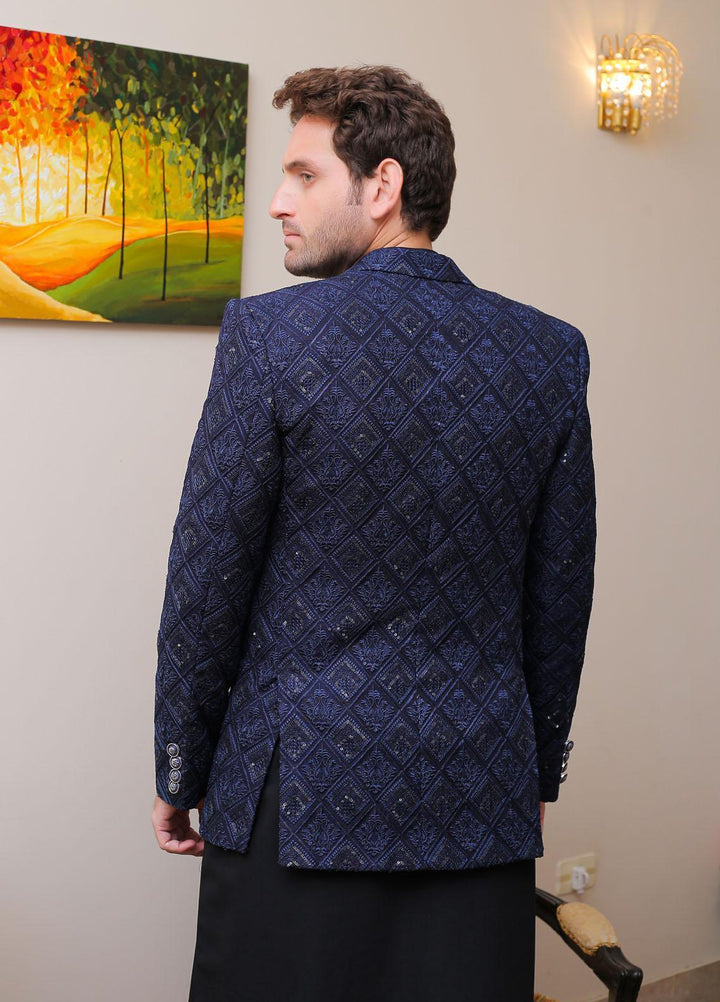 Real Image Raw Silk Formal Coat for Men -  OC - 008 Navy Blue