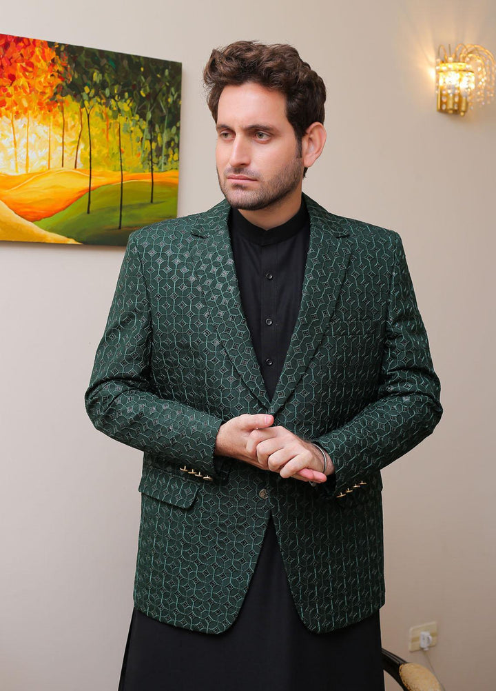 Real Image Raw Silk Formal Coat for Men -  OC - 009 Drk Green