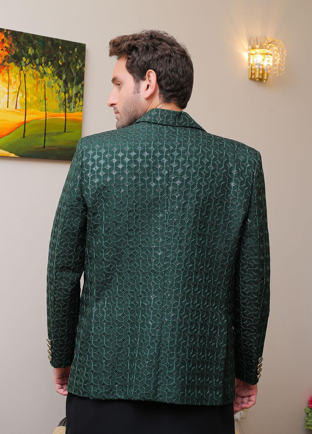 Real Image Raw Silk Formal Coat for Men -  OC - 009 Drk Green