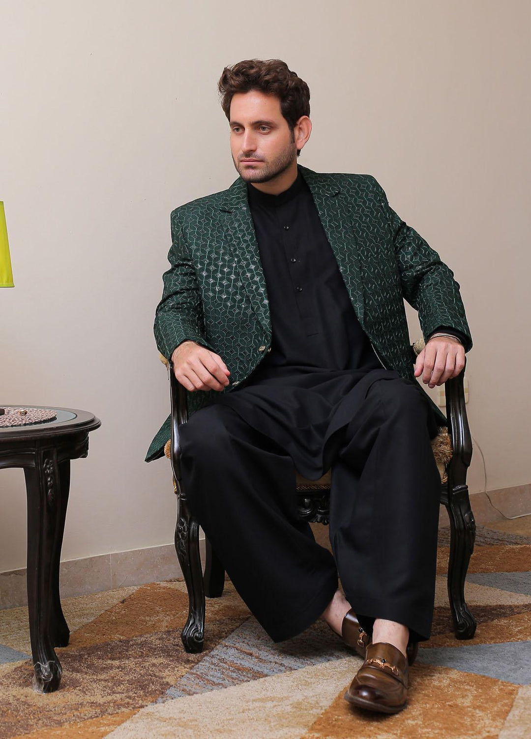 Real Image Raw Silk Formal Coat for Men -  OC - 009 Drk Green