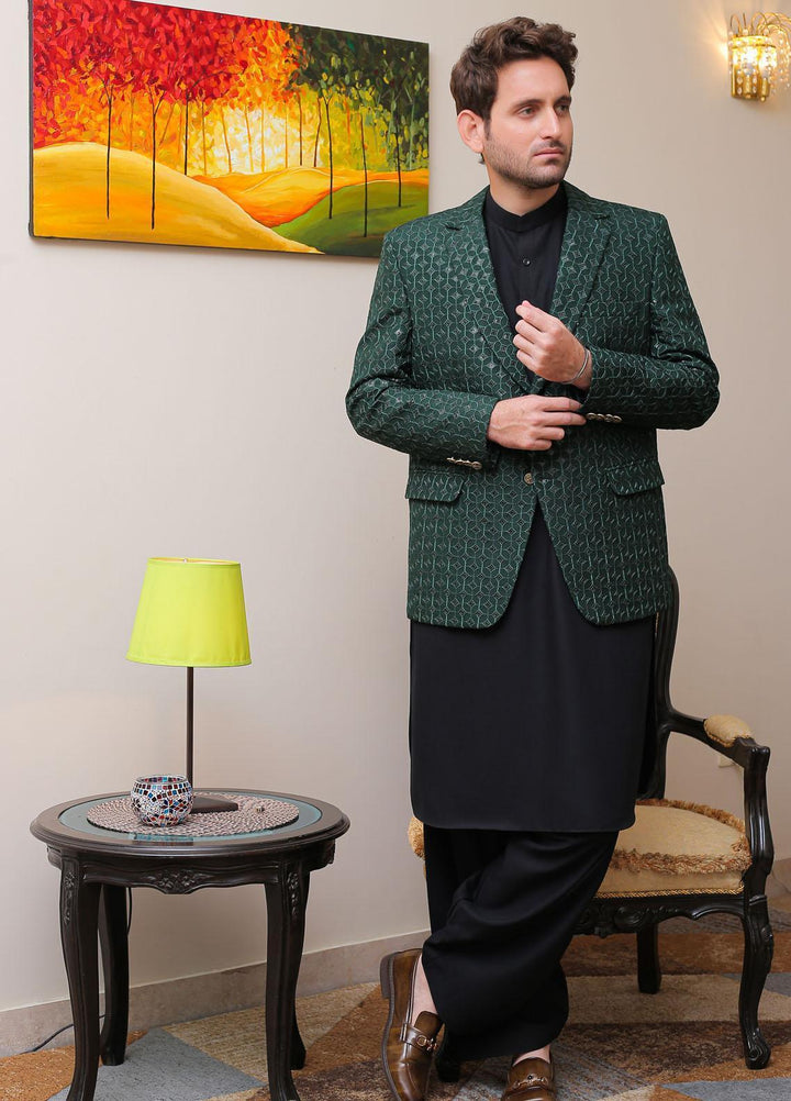 Real Image Raw Silk Formal Coat for Men -  OC - 009 Drk Green