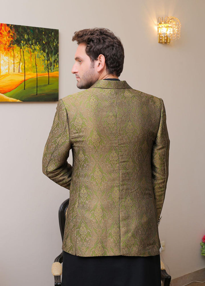 Real Image Jamawar Formal Coat for Men -  OC - 010 Green Brown