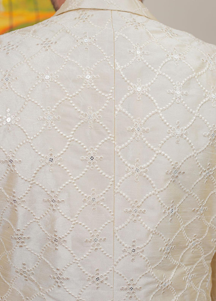 Real Image Raw Silk Formal Coat for Men -  OC - 016 Pearl cream