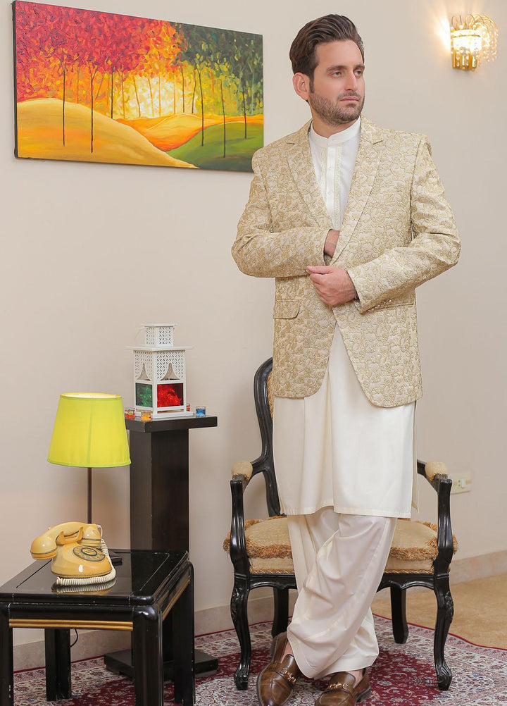 Real Image Raw Silk Formal Coat for Men -  OC - 019 Gold