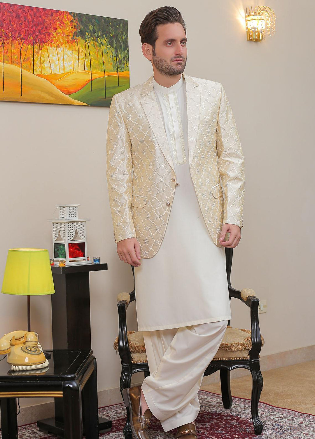 Real Image Raw Silk Formal Coat for Men -  OC - 019 Gold