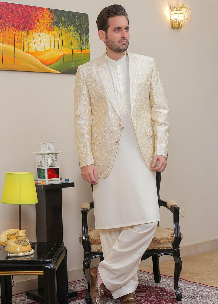 Real Image Raw Silk Formal Coat for Men -  OC - 019 Gold