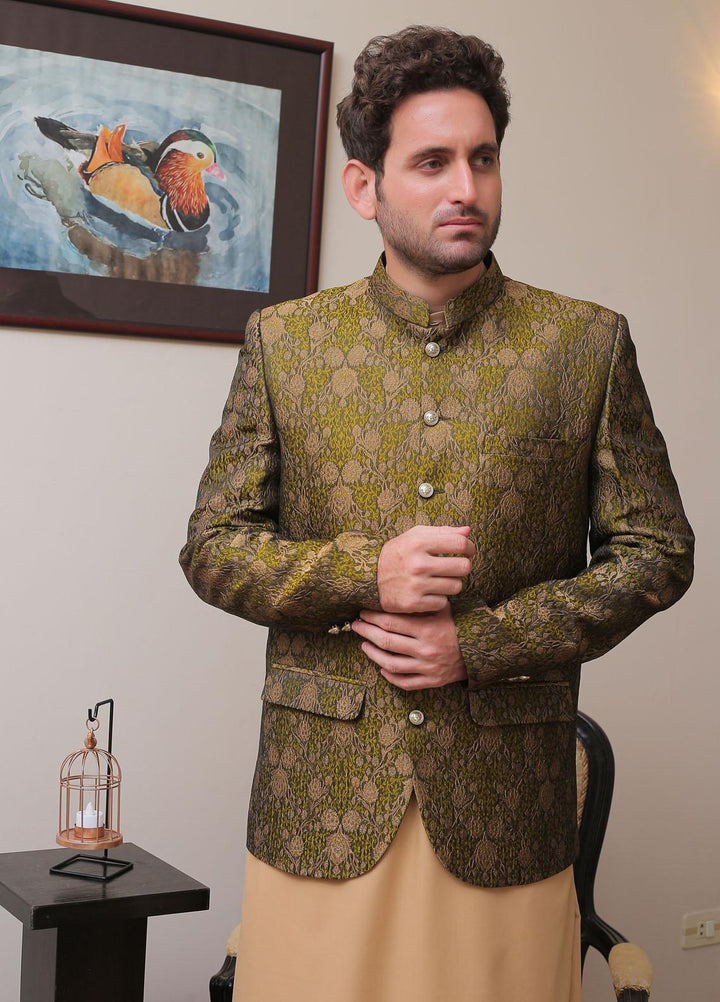 Real Image Jamawar Formal Prince Coat for Men -  OPC - 006 Green