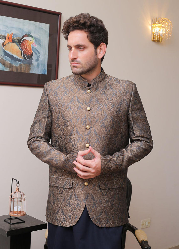 Real Image Jamawar Formal Prince Coat for Men -  OPC - 007 Grey Brown