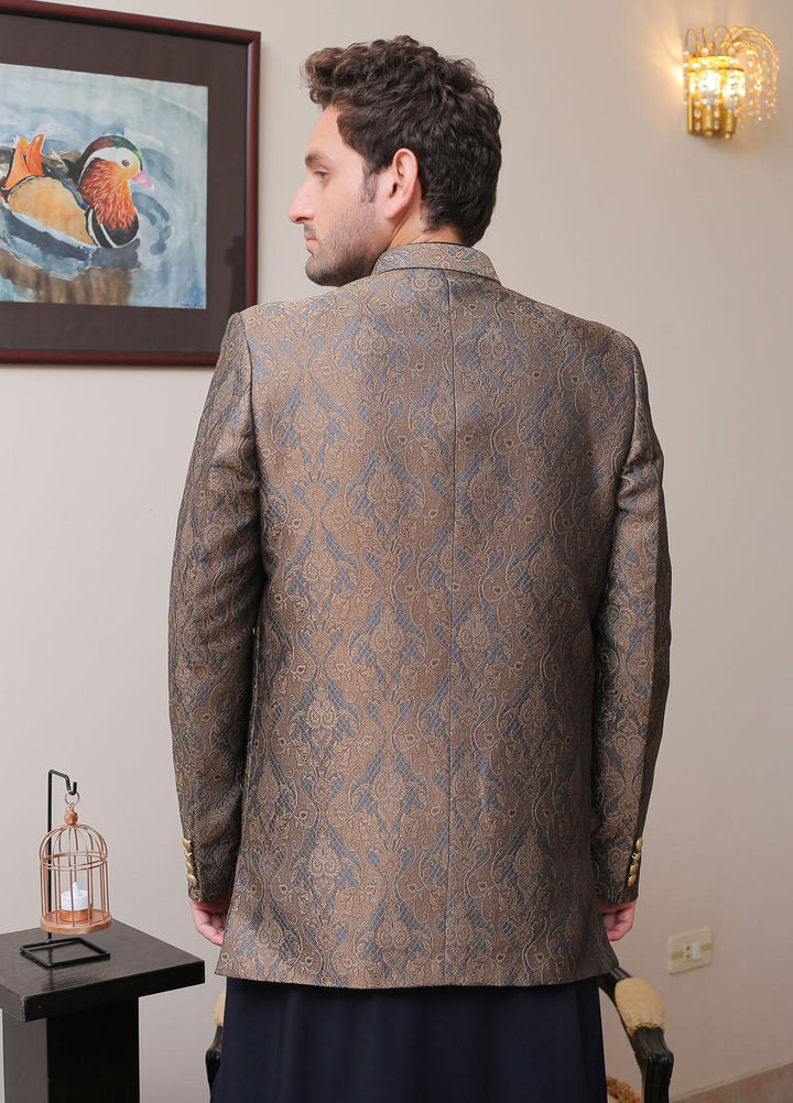 Real Image Jamawar Formal Prince Coat for Men -  OPC - 007 Grey Brown