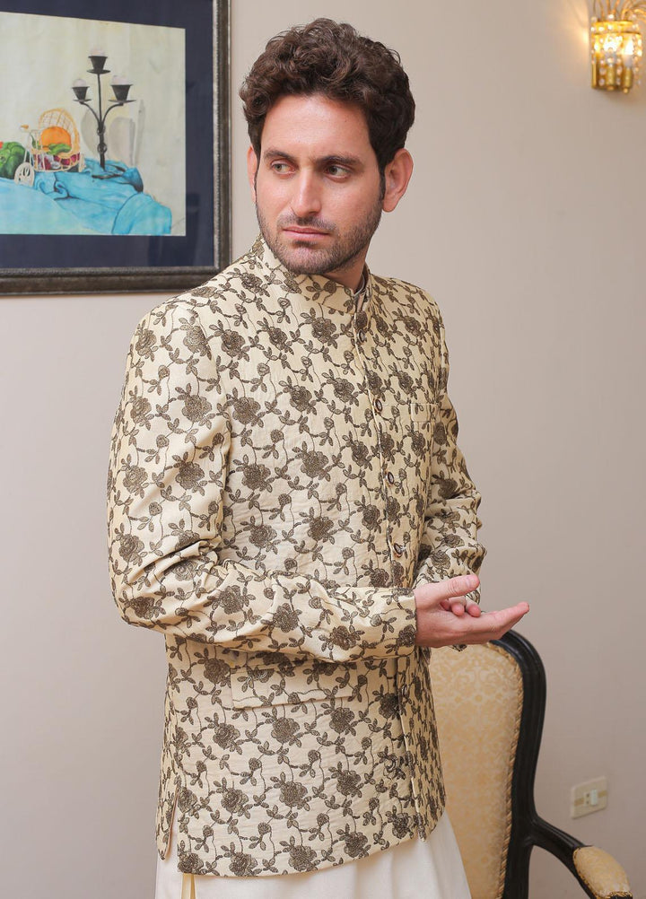 Real Image Cotton Silk Formal Prince Coat for Men -  OPC - 012 Brown Gold