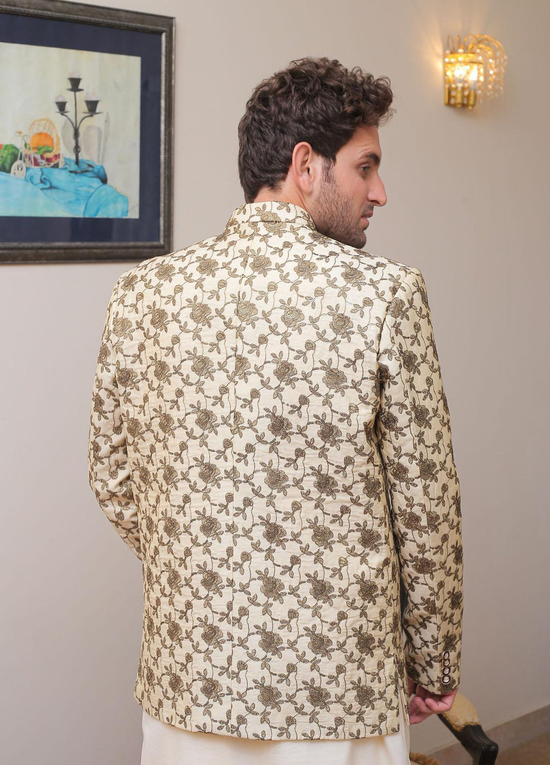 Real Image Cotton Silk Formal Prince Coat for Men -  OPC - 012 Brown Gold