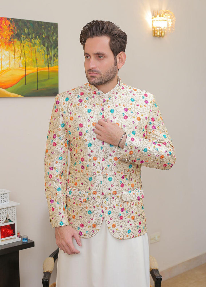 Real Image Raw Silk Formal Prince Coat for Men -  OPC - 017 Pearl Multi