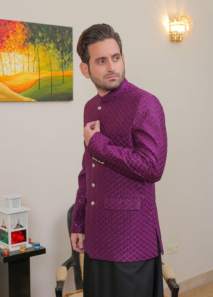 Real Image Raw Silk Formal Prince Coat for Men -  OPC - 018 Purple