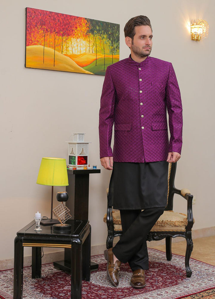 Real Image Raw Silk Formal Prince Coat for Men -  OPC - 018 Purple