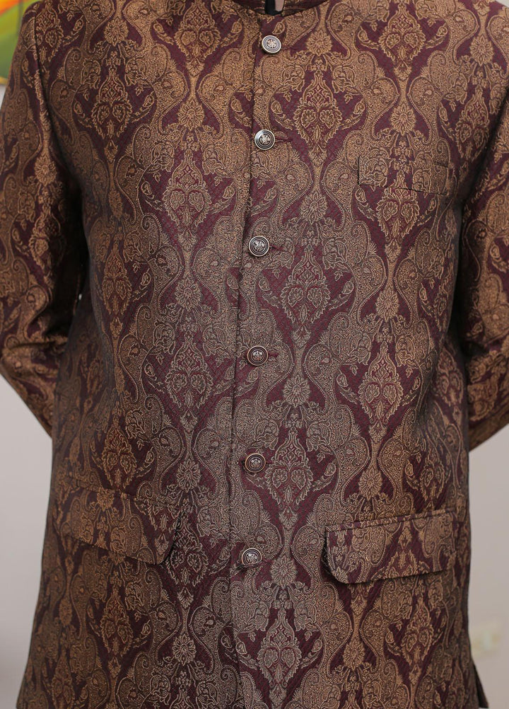 Real Image Jamawar Formal Prince Coat for Men -  OPC - 020 Maroon Blk