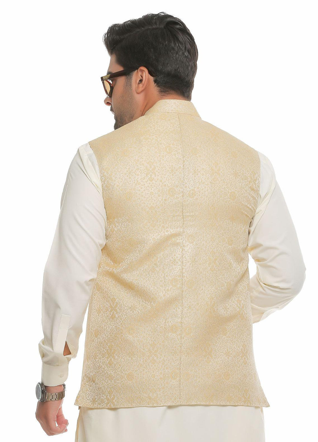 Real Image Jamawar  Waistcoats for Men -  WP-85 Gold