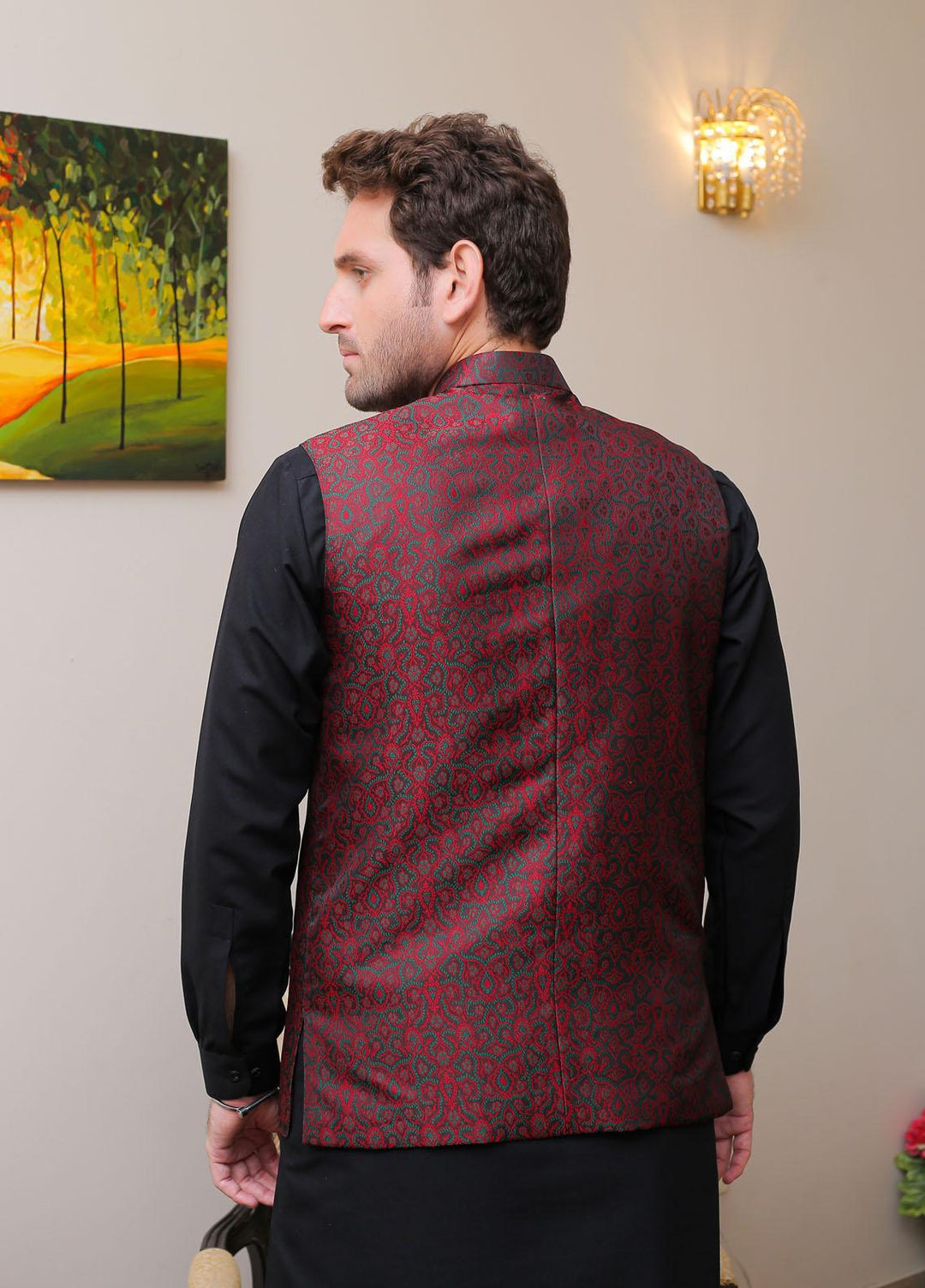 Real Image  Formal Waistcoat for Men -  WP - 119 G-Maroon