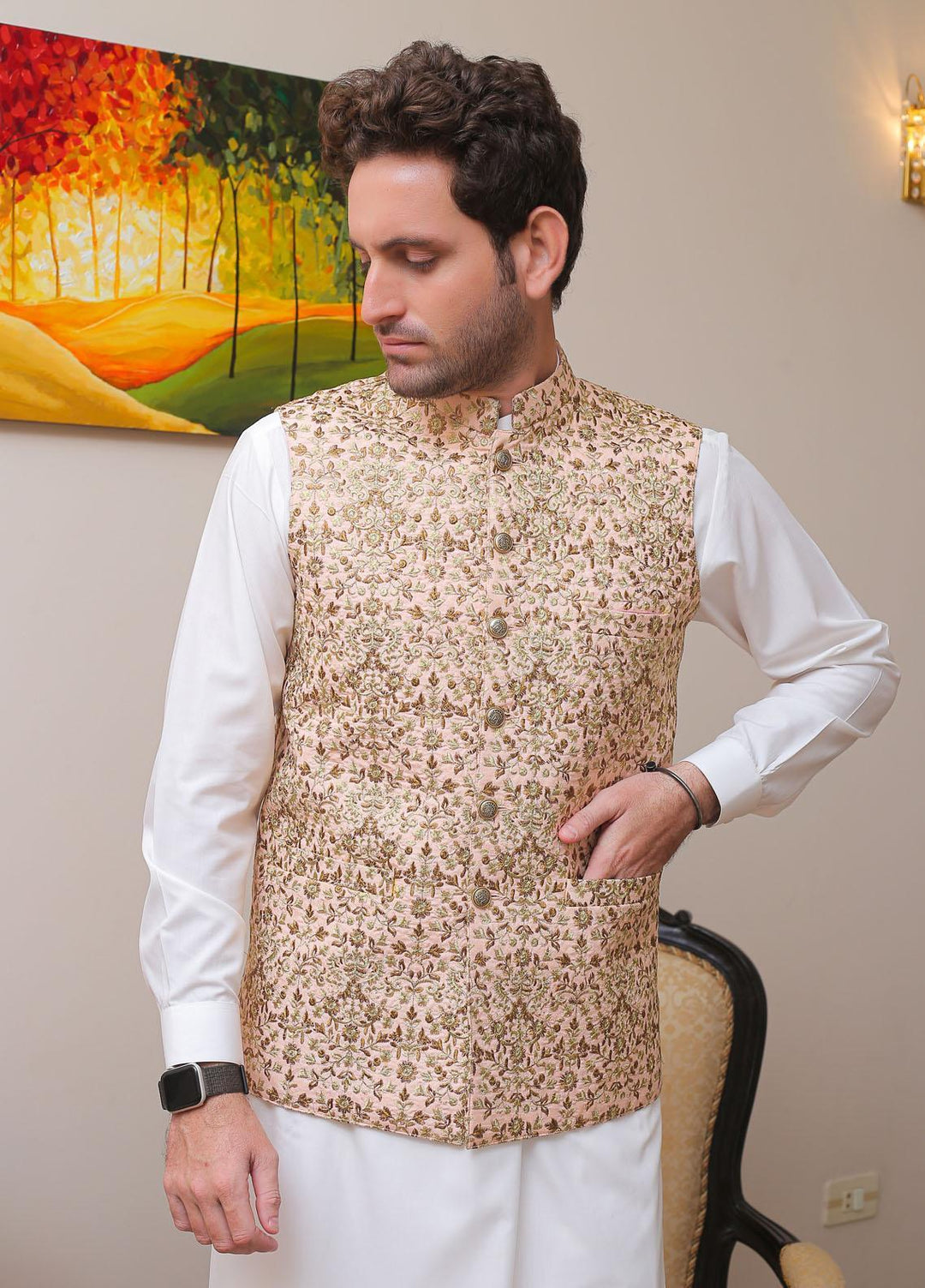 Real Image  Formal Waistcoat for Men -  W - 122 Peach