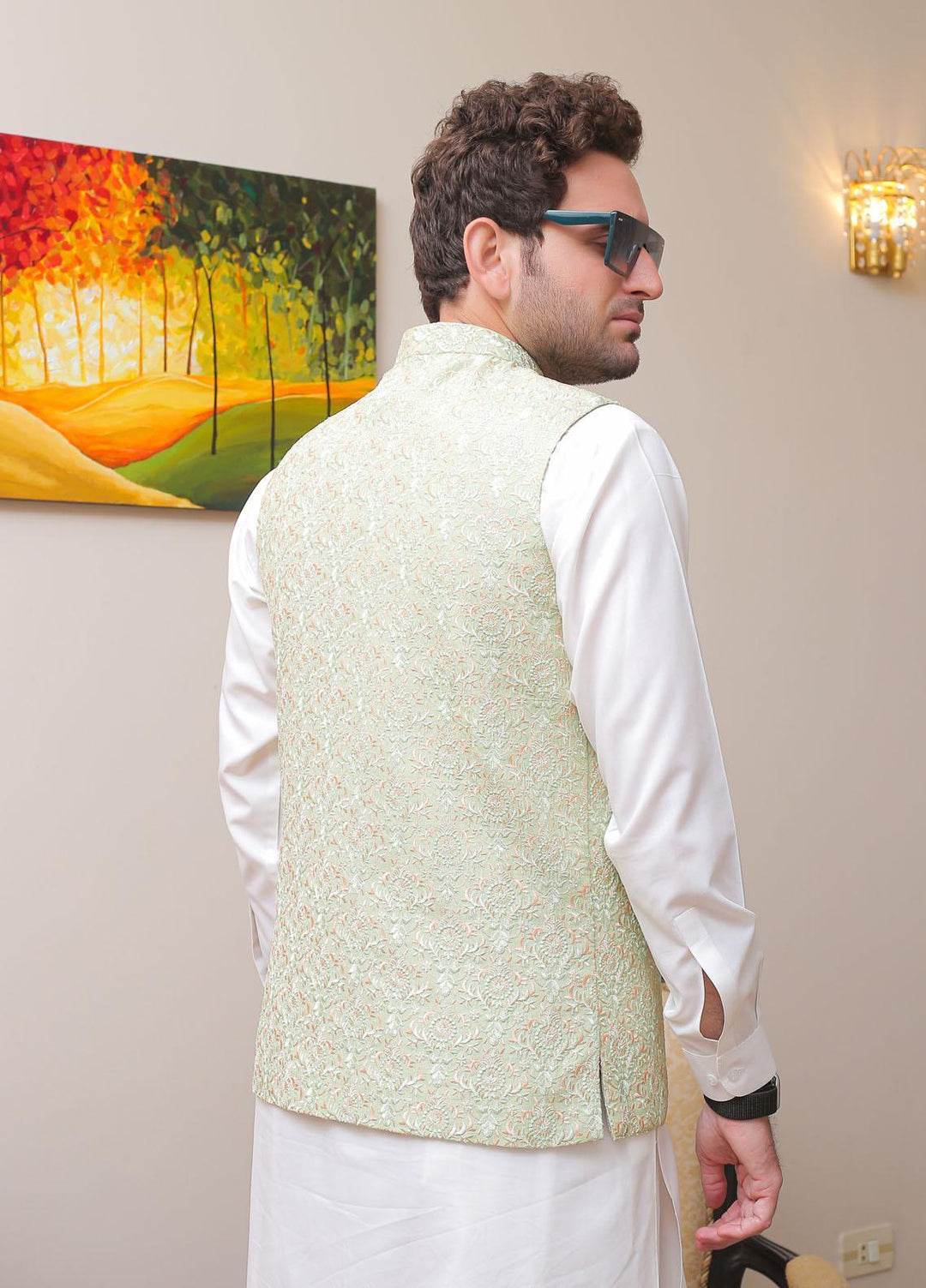 Real Image  Formal Waistcoat for Men -  W - 129 Green