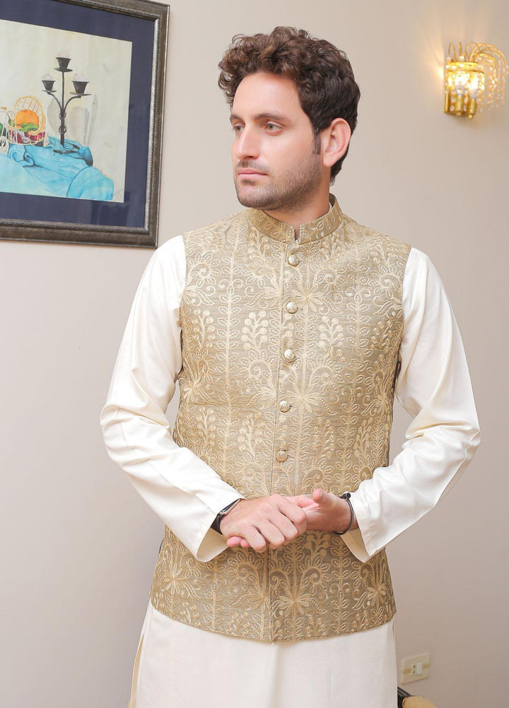 Real Image Raw Silk Formal Waistcoat for Men -  OW - 004 Gold