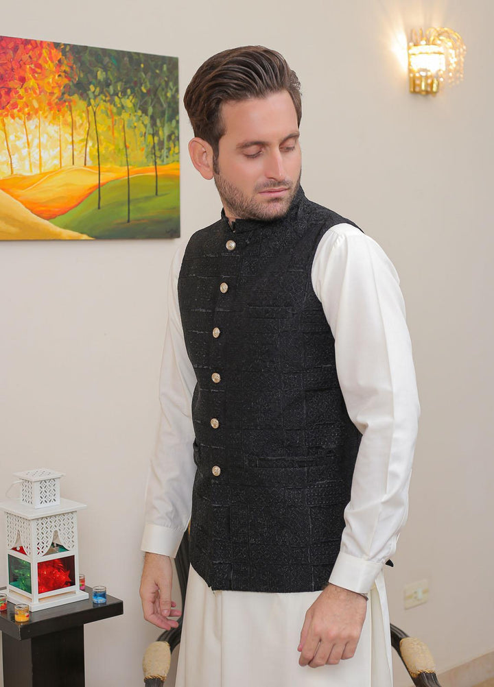 Real Image Raw Silk Formal Waistcoat for Men -  OW - 015 Black