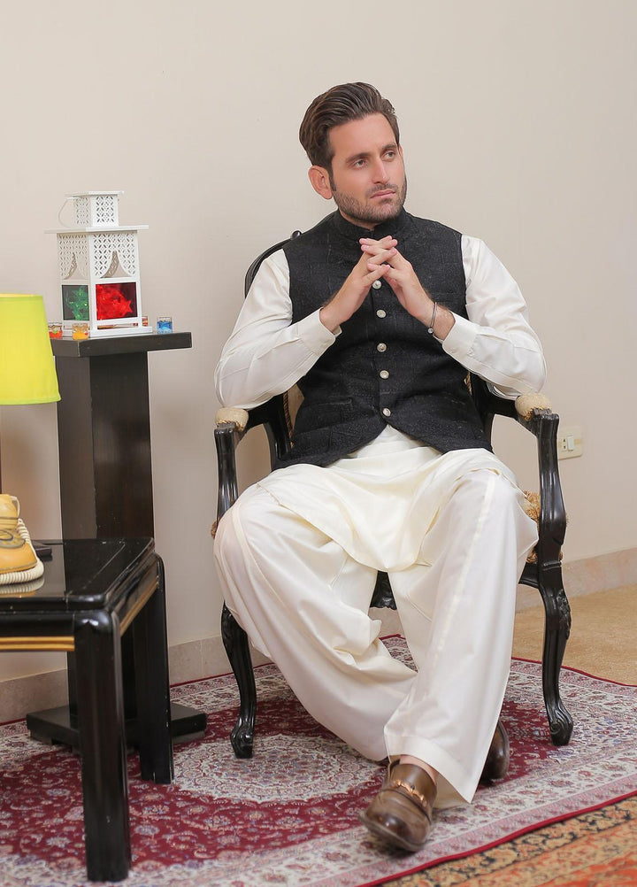 Real Image Raw Silk Formal Waistcoat for Men -  OW - 015 Black