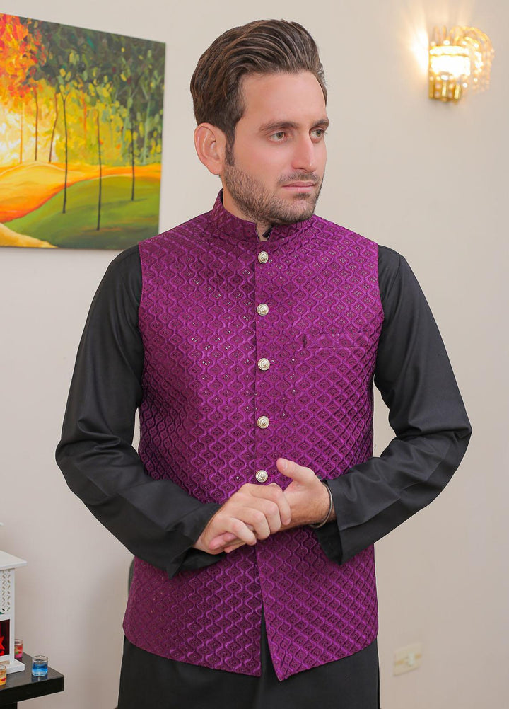 Real Image Raw Silk Formal Waistcoat for Men -  OW - 018 Purple